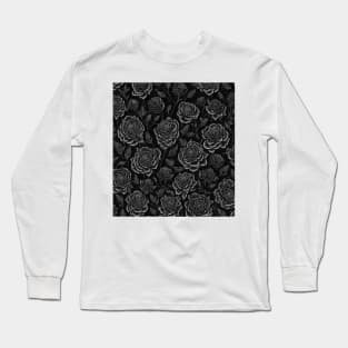 Artistic Monochrome Floral Pattern Long Sleeve T-Shirt